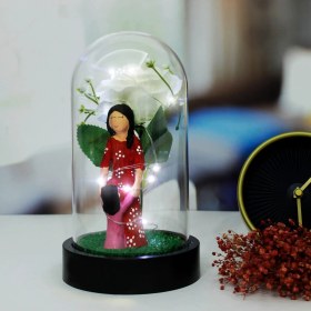 Resim herkesetoptantic Gül Altında Benim Annem Melek Tasarımlı Işıklı Fanus (Beyaz) 