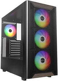 Resim MONTECH XR ahşap ön yüz gerçek ceviz siyah, ATX PC oyun gövdesi, cam yan panel, 4 önceden yüklenmiş GF120 ARGB PWM fan, siyah 