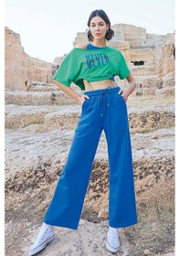 Resim Monamise 23090 Kadın Kısa Kollu 3'lü Crop Eşofman Takım-mavi Mavi 