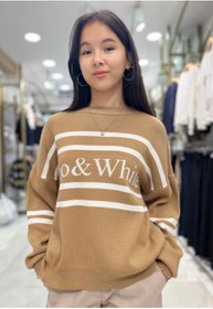 Resim Minimoda Kids Yazılı Manşetlerinde Yırtık Olan Oversize Kız Kazak 