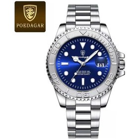 Resim Poedagar Lüks Erkek Kol Saati Işıklı Su Geçirmez Tarih Erkek Saati Paslanmaz Çelik Erkek Quartz Saatler Günlük Erkek Saati Gümüş - Mavi 
