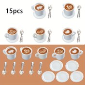 Resim 15 adet (5 Fincan + 5 Tabak + 5 Kaşık) Miniatur Reçine Kahve Masası Seti, Mini Kahve Sergisi ve Kahve Severlerin Koleksiyonu için Uygun, DIY El Sanatları, Takı Yapımı ve Dekorasyon için Uygun - Çok Fonksiyonlu Reçine Bardak Süsleri 