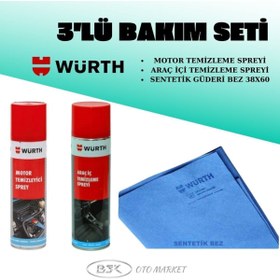Resim Würth WÜRTH 3 PARÇA BAKIM SETİ MOTOR TEMİZLEME SPREYİ+ARAÇ İÇİ TEMİZLEME SPREYİ+SENTETİK GÜDERİ BEZ 38X60 