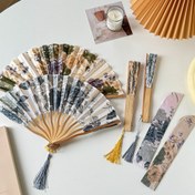Resim 2 Adet Set - Şık Retro Mürekkep Suluboya Püsküllü Katlanır Yelpazeler, Erkek ve Kadınlar için Günlük Kullanım, Yaz Fotoğraf Çekimleri, Gününe Dönüş ve Hediye Sergisi İçin İdeal Çin Dans Sanatı El Sanatları 