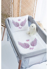 Resim Lilabio %100 Pamuk Saten İsme Özel İsimli 70x120 Park Yatak Nevresim Seti Mor Kanat 