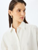 Resim Metalik İplik Detaylı Uzun Kollu Viskon Oversize Gömlek 