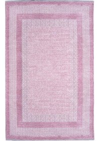 Resim Moretti Nordi Çerçeve Desenli Yıkanabilir Salon Mutfak Yolluk Pembe Dokuma Modern Halı 