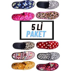 Resim İmershoes Kadın 5 Li Karışık Önü Kapalı Yıkanabilir Puf Dikişli Içi Süngerli Kışlık Çeyiz Bohça Misafir Ev Terliği 253 