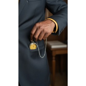 Resim Kuzey Tacı Klasik Özel Kutulu Camlı Gümüş Renk Köstekli Saat Özel Tasarım Vip 