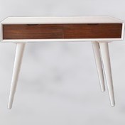 Resim Dresuar Torna TOMBUL Model Ahşap Kayın RETRO ayak MDF tabla Parlak Beyaz Boya CEVİZ uyum El Yapım 