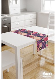 Resim Geometrik 2 Desenli Baskılı Süet Runner Masa Örtüsü 