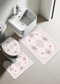 Resim Modern Desenli Dijital Baskı 3’lü Banyo Paspas Takımı Yıkanabilir Kaymaz Tabanlı Klozet Takımı KLZ0056 