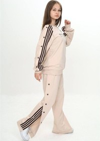 Resim Unisex Çocuk 2 İplik Çıtçıtlı Alt&üst Eşofman Takımı %100 Pamuk Rahat Kalıp-299-eşt-0006 Bej 