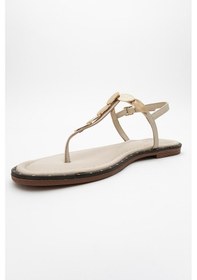 Resim Luvishoes Luvi Shoes Marea Bej Hakiki Deri Parmak Arası Gold Tokalı Kadın Sandalet Bej 