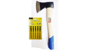 Resim Makroyapı Tahta Saplı Balta Nacak Çekiç Balta 600 gr ve Soma Dekupaj Ucu 1 Pkt 