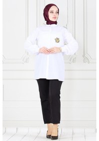Resim Sevitli Cebi Arı Detaylı Keten Tunik-beyaz-3867-beyaz Beyaz 