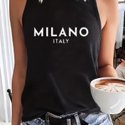 Resim Milano İtalya Kadın Kolsuz Atlet - Rahat Bol Kesim, Beyaz Grafik Baskı, Polyester Karışımı, İlkbahar ve Yaz Aktif Giyim için Mükemmel, Günlük Aktivite Giysisi | Y2K Modası | Pürüzsüz Dokulu 