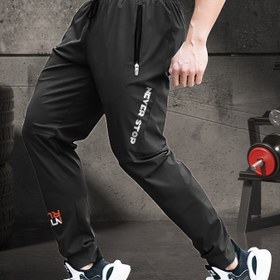Resim Erkekler için rahat spor pantolonu, hızlı kuruyan esnek kumaş, düz renkli ve desenli, lastikli bel, normal kesim, uzun boy, koşu, bisiklet, yürüyüş, günlük ve rahat giyim için 