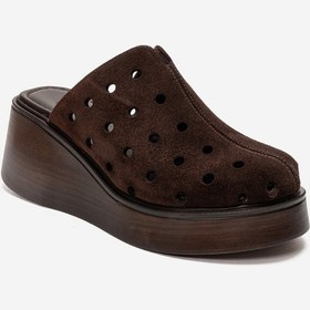 Resim Luvishoes Nıves Kahverengi Süet Hakiki Deri Delikli Kadın Dolgu Topuklu Terlik Kahverengi 