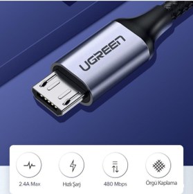 Resim Ugreen Micro Usb Örgülü Data Ve Şarj Kablosu Beyaz 1.5 Metre 
