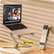 Resim Coofbe Alüminyum 360° Dönebilen Masaüstü Laptop Standı Yükseklik Ayarlı Katlanabilir Notebook Standı 