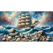 Resim Venspor Deniz Temalı Yelkenli ve Deniz Kabuğu Arkaplan - 200x150cm Fon Duvar Örtüsü 