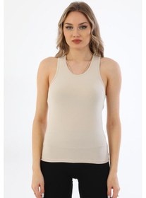 Resim Kadın Pamuklu Likralı Sporcu Askılı Atlet-bej Bej 