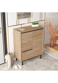 Resim Lidya Ayakkabılık Çok Amaçlı Dolap 3 Kapaklı Metal Ayaklı Sepet Kahverengi 