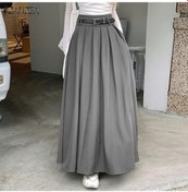 Resim Kahverengi Zanzea Kadın Yüksek Bel Pileli Düz Renk Bol A-line Etek Kahverengi 