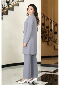 Resim Raika Moda Parla Ceket Pantolon Şık Tesettür Takım Gri 
