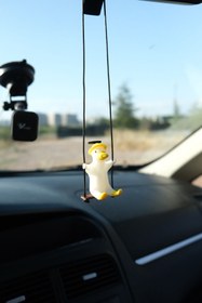 Resim Balkhoon Şapkalı Sallanan Ördek (SARI ŞAPKA) Dikiz Aynası Süsü Araba Süsü Hediyelik Eşya 