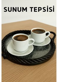 Resim Sert Plastik Yuvarlak Sunum Tepsisi, Dayanıklı Ve Şık Servis Çözümü Siyah 