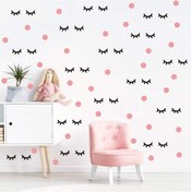Resim Pembe Polka Siyah Kirpik Çocuk Odası Duvar Sticker 