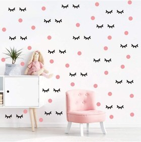 Resim Pembe Polka Siyah Kirpik Çocuk Odası Duvar Sticker 
