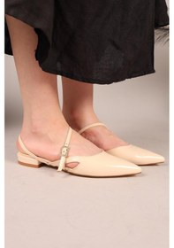 Resim Leda Çapraz Detaylı Taş Tokalı Rugan Babet Bej-7971 Bej 