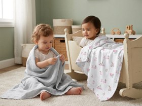 Resim 2’li Müslin Bebek Örtüsü - Bebe Lapin Rose ve Cotton Grey - 100x100 cm 