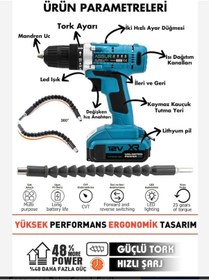Resim ASRR092 12V 1.5AH Çelik Şanzıman Bakır Sargılı Şarjlı Matkap Vidalama Çift Akülü 30 Parça 