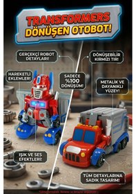 Resim Kırmızı Işıklı Sesli Dönüşebilen Robot Kamyon - Otobot Transformers Oyuncak Çok Renkli 