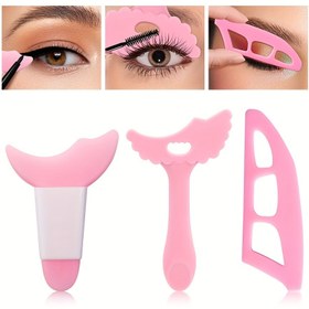Resim 3 Parça Göz Makyaj Yardımcısı Seti, 3'ü-1 Arada Maskara Uygulayıcı, Eyeliner ve Far Damgası Şablonu, Far Yardımcısı, Eyeliner Destekleyici, Kaş Fırçası, Kirpik Koruyucu, Maskara Koruma Aracı, Başlangıç için Çok Fonksiyonlu Eyeliner & Far Araçları, Hızlı Makyaj Uygulaması İçin Güzellik Aksesuarları 