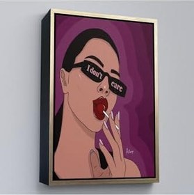 Resim Ahşap Çerçeveli I Don't Care Pop Art Kadın Tablo 55x75 cm Beyaz, TTÇ.KNV7681FRM 