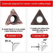 Resim Konesam Tungsten Çelik R1.5 Açı Pnömatik Köşe Kesici Bıçağı - Paslanmaz Çelik Rulmanlı, 45 Kesim Uygulamaları İçin 5 Adet 4 8 3mm Rulman 