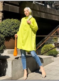 Resim Vioshine Vıoshıne Kadın Yağ Yeşili Oversize Saten Gömlek - Yağ Yeşili Yeşil 