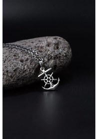 Resim 925 Ayar Dümenli Gemi Çapası Erkek Kolye Silver 