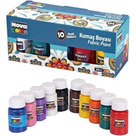 Resim Nova Color Fabric Painting Colours Kumaş Boyası tüp 30 ml 10 Adet Renk Set Kıyafet Elbise Çanta Ayakkabı Boyası 