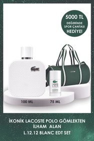 Resim Lacoste L.12.12 Blanc EDT 100 ml Erkek Parfüm + 75 Gr Deodorant Stick + Spor Çantası Hediyeli Set 