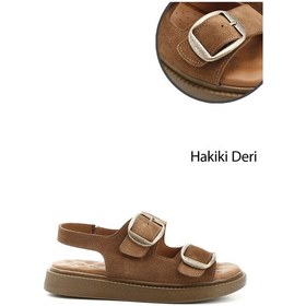 Resim Gönderi R Taba Süet Cırtlı Tokalı Dolgu Taban Hakiki Deri Comfort Sandalet Taba Süet 
