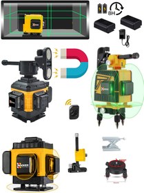 Resim Wacker Pro 2 Akülü 16 Köşe 45 Mt Menzil 360 Derece Artı Lazer Terazi Kumandalı Yeşil Çizgi 