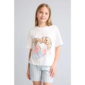 Resim DeFacto Regular Fit 2'li Beyaz Pijama Takımı Kız Çocuk H5585A826SM 