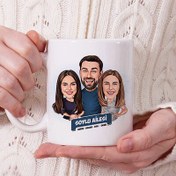 Resim Anne Baba ve Genç Kızları Karikatürlü Kupa Bardak 