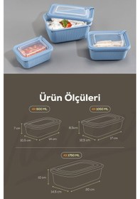 Resim Vienev 12'li Vip Dikdörtgen Mikrodalga Ve Difrize Uygun Saklama Kabı Seti Mavi 4x 1750,1050,600 Ml Mavi 